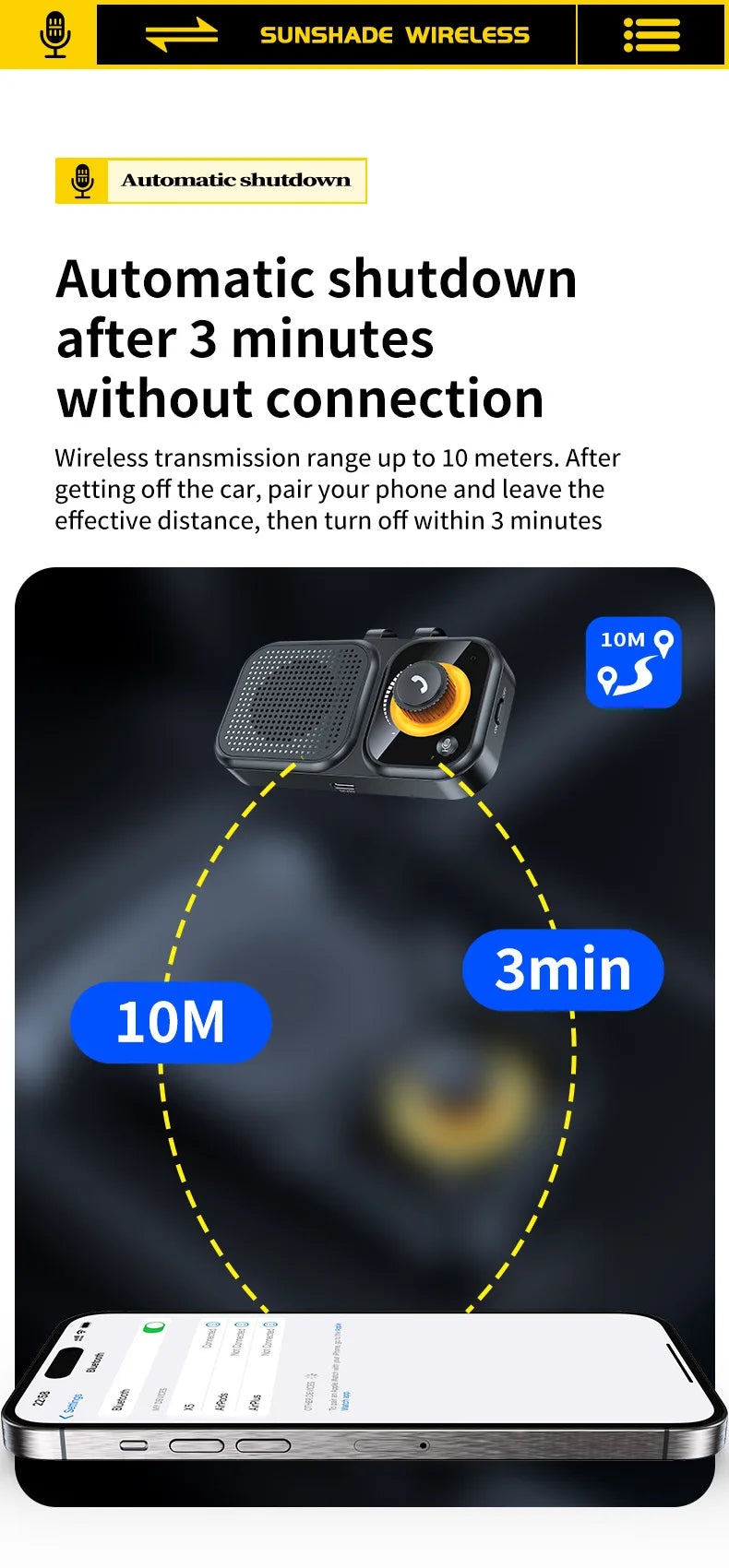 Bluetooth 5.4 Speaker Handsfree Car Kit Sun Visor Clip Wireless Audio Receiver Speakerphone Loud Music Player with Ambient Light