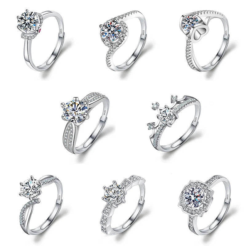 Moissanite Engagement Finger Rings Inlaid Diamond Open Ring For Women 925 Silver Promise Wedding Adjustable Rings Fine Jewelry