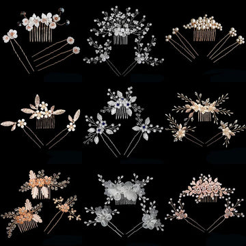 Luxury Pearls Wedding Flower Hair Comb Bride Hair Pins Clips Set Cute Hair Fork Headpieces for Women Jewelry Gift Hair Accessory