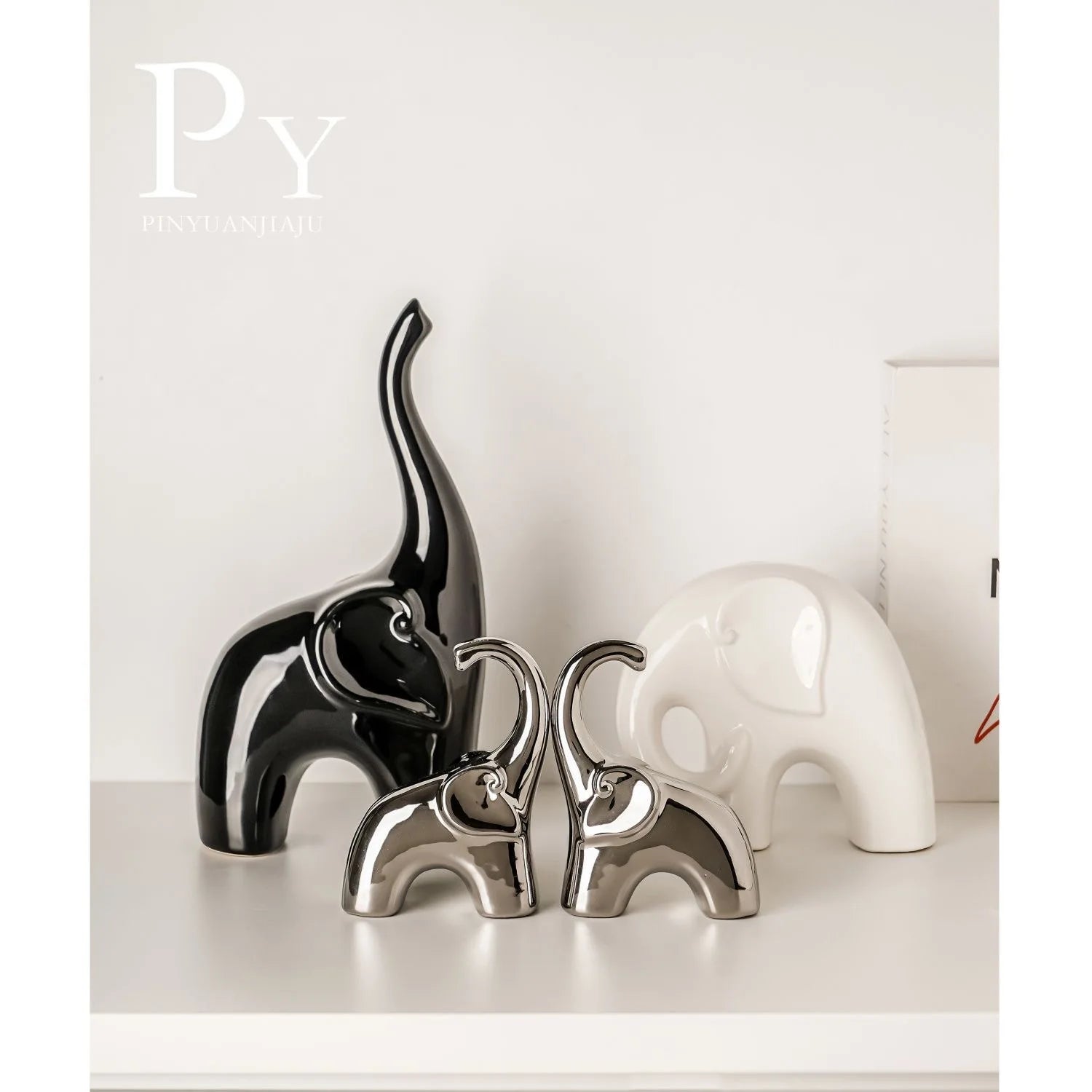 Porcelain Elephant Statue, Minimalist Animal Sculpture for Living Room, Luxury Home Decor, TV Cabinet & Bar Showpiece