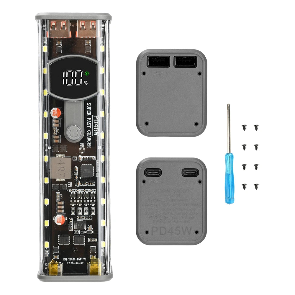 8*18650 Power Bank Battery Case 22.5W PD 45W Fast Charging Battery Storage Box Welding Free USB+Type-C Port