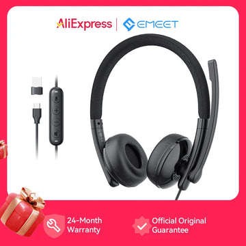 EMEET Wired Headset with Microphone Call Center USB Headphones ENC Noise Cancelling Office Cable Earphones for Phone/PC Computer