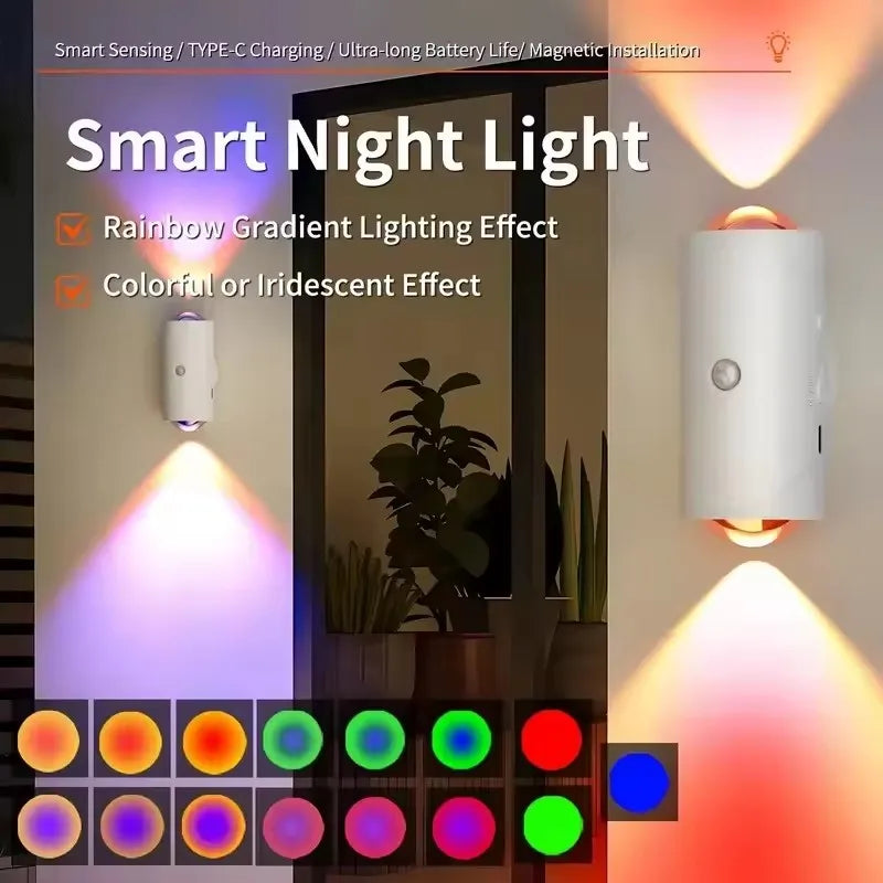 4PCS Smart LED Night Light with Motion Sensor USB Rechargeable RGB Gradient Ambient Lamp for Bedroom Desk Closet Decor Wall Lamp
