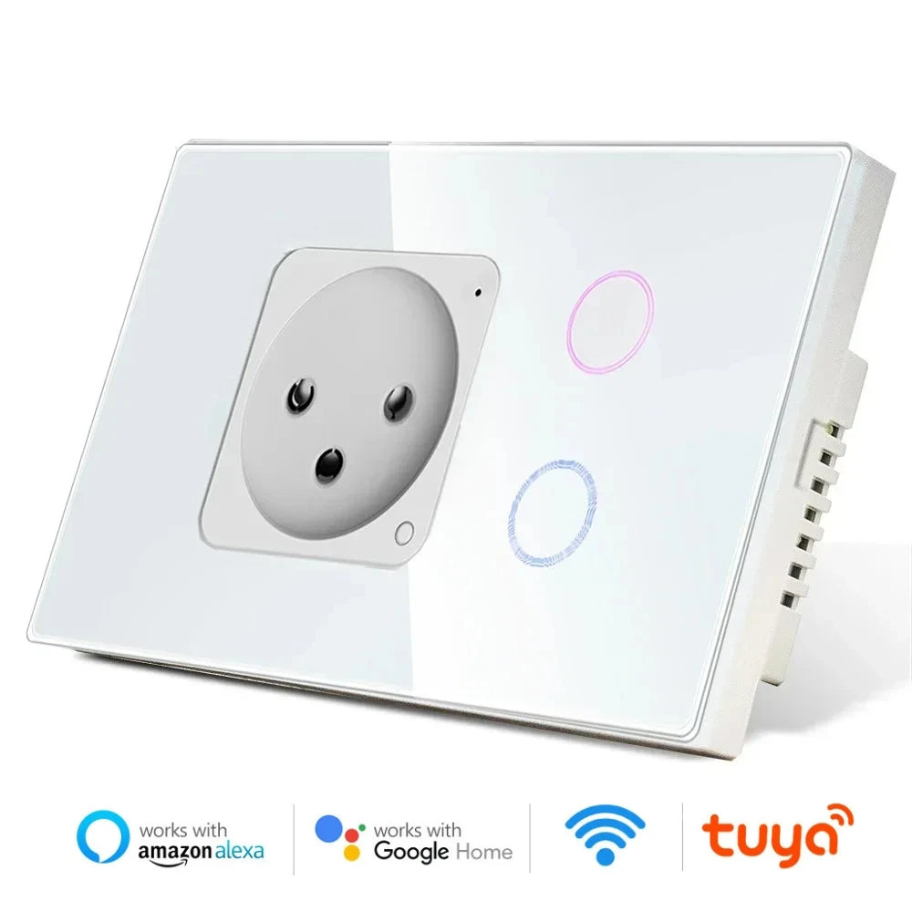 Melery Israel Wall Socket Wifi Smart Light Switch Tuya Plug Electrical Outlet Touch Glass Panel Intelligent Alexa Google Home