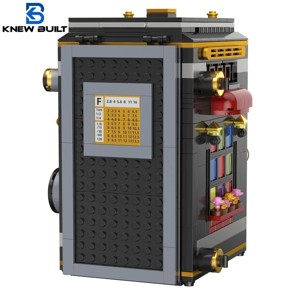 Retro Camera Building Blocks with Theatre Scene Toys LED Light Stage, Nostalgic Camera, Home Office Decor, Perfect Gift for Kid