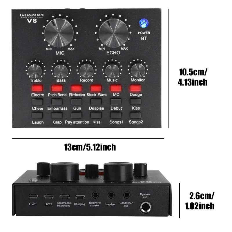V8 V8S Audio Mixer USB External Headset Microphone Webcast Personal Live Broadcast Sound Card For Phone Computer