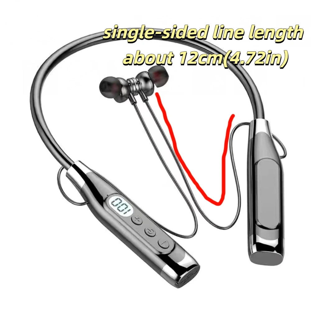 LED Digital Display Neckband Headphones Waterptoof 3D Stereo Wireless Bluetooth Earphones Mega Bass Neck-mounted Sports Headsets