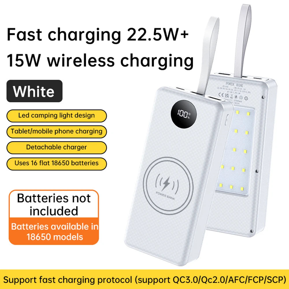 DIY 16x18650 Power Bank Case QC3.0/0C2.0/AFC/FCP/SCP 22.5W+15W Micro USB Type C 22.5W Fast Charging for Mobile Phones