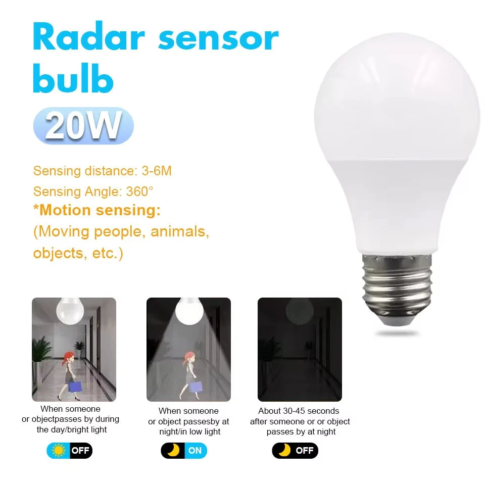 PIR Motion Sensor Light Bulbs E26 110V LED Lamp Auto Smart  LED Bulb Energy Saving Bombillas Bedroom Kitchen Porch Lighting