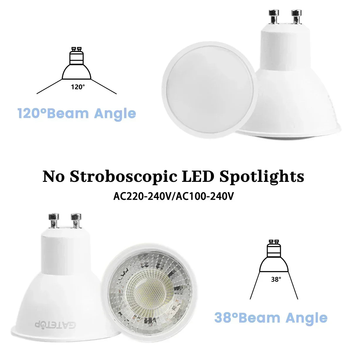 10PCS LED Spotlight Bulb GU10 AC220V 110V 8W 120/38 Degree Beam Angle High Lumen Indoor LED Energy Saving Lights Bulb
