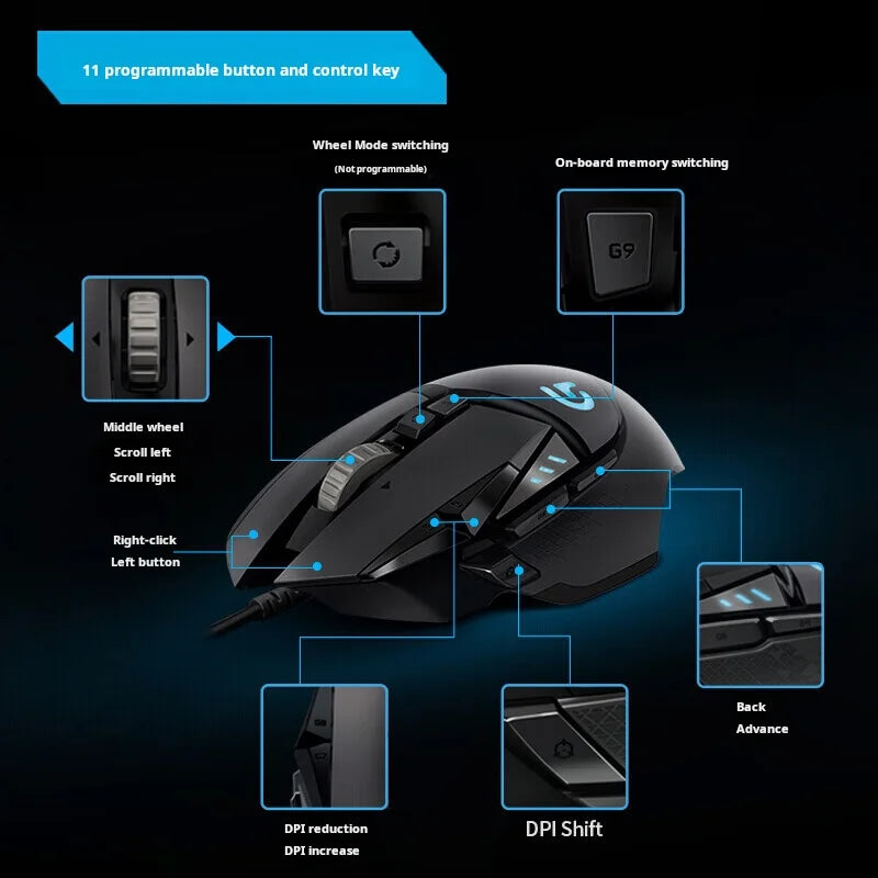 Logitech G502 HERO Cable Game Mouse E-Sports Eating Chicken Mechanical Mouse RGB Light Can Be Balanced To Eat Chicken Macro Prog