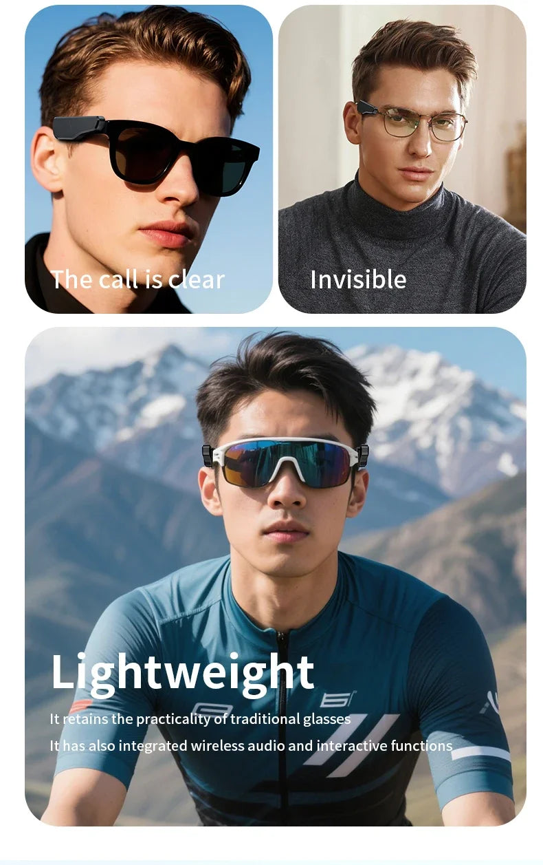Wireless Headphones for External Glasses Headphones Bluetooth 5.3 Stereo Headset Noise Reduce Handsfree Call Touch Headset
