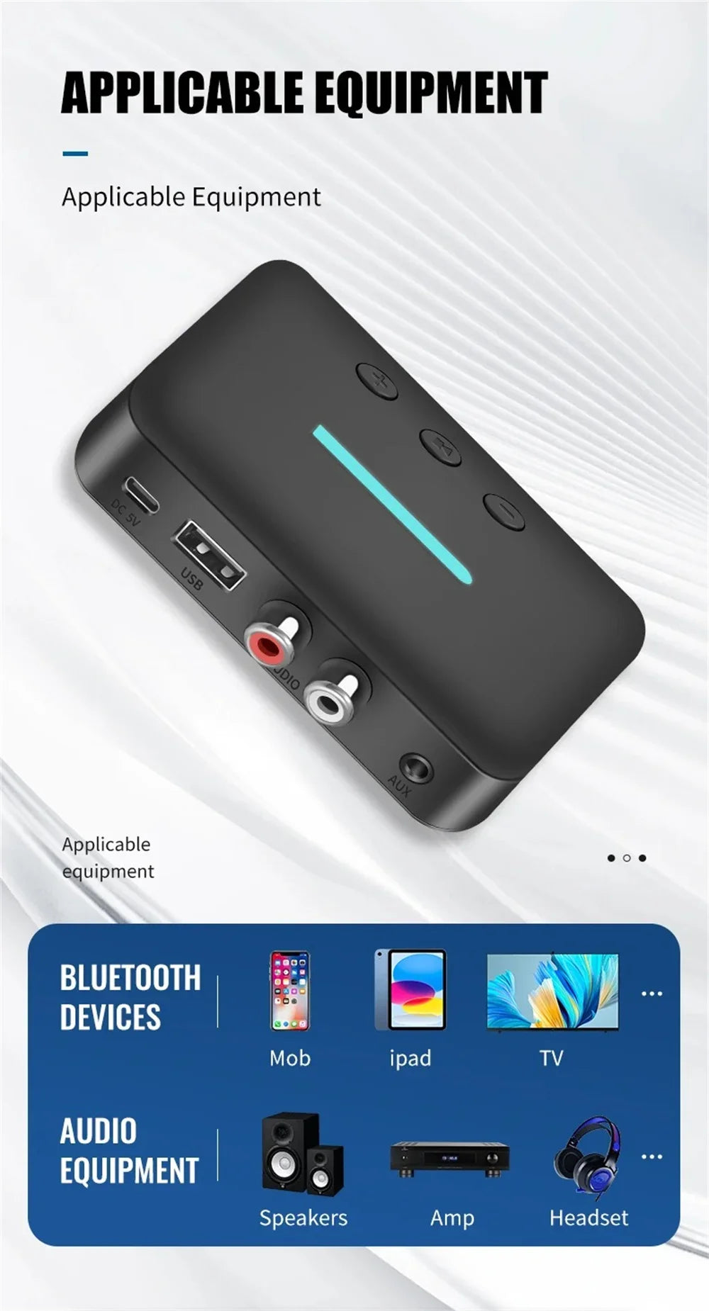 Audio Receiver Adapter Bluetooth 5.3 Stereo Music 3.5mm AUX R/L RCA USB Support U-Disk Playback For Desktop Speaker Amp