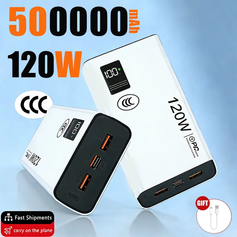 500000mAh 120W Power Bank Большая емкость Супер быстрая зарядка батареи Зарядка