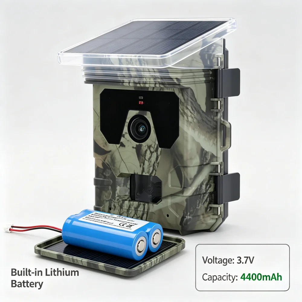 50MP 4K Solar Panel Hunting Camera Infrared Night Vision Monitoring Wildlife Trap Trail Camera Video Photo Recorder Cam