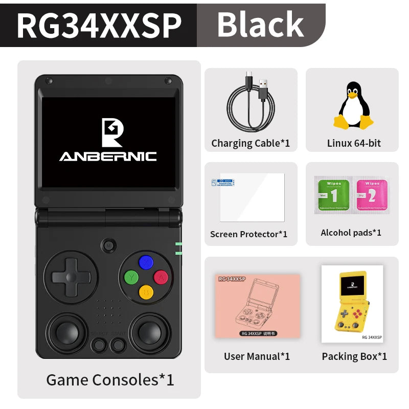 ANBERNIC RG34XXSP Flip Handheld Console 3.4'' IPS Screen Linux 64-bit 64G 5000+ Games Supports 5G WIFI HD-MI TV Output Streaming