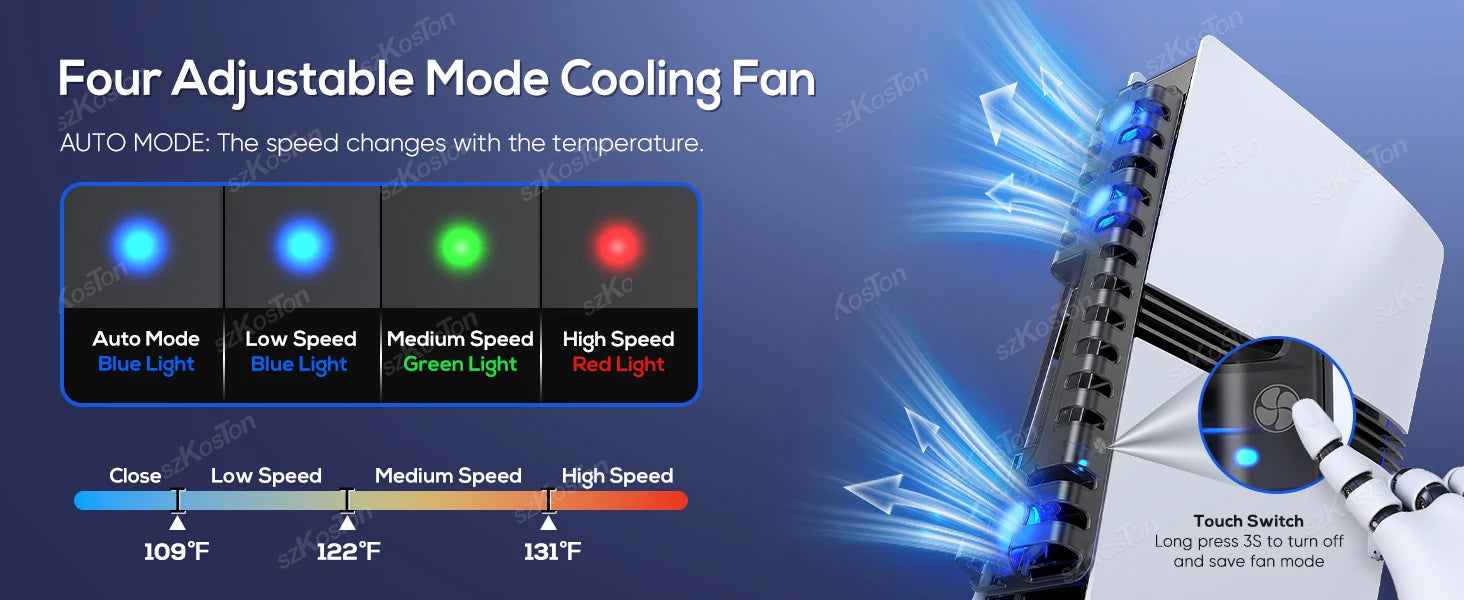 Smart Cooling Fan for PS5 Pro&PS5 Slim Console Automatic Temperature Sensing Adjust Speed for PlayStation5 Pro Games Accessories