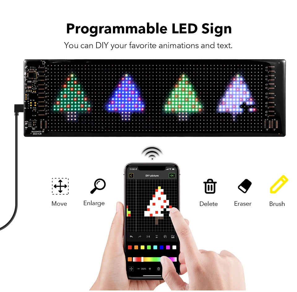 Smart Pixel LED Advertising Sign Scrolling Display Panel Screen BT APP Control USB 5V DIY Image Text Pattern Animation Creative