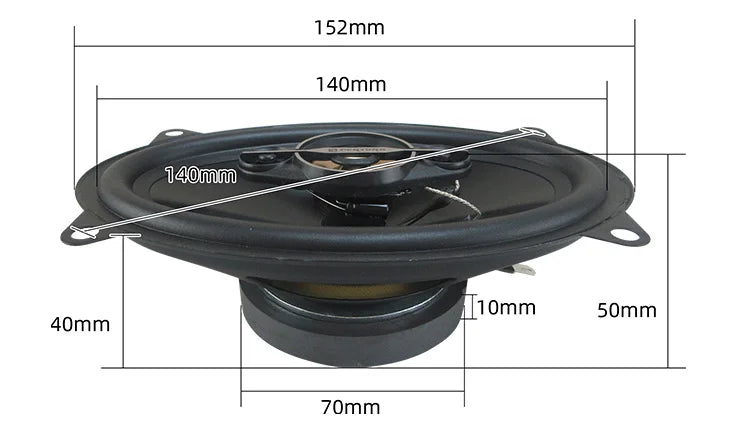A pair of 4x6-inch coaxial four-way car audio speakers, 500W maximum power, 50W RMS, high-power sound quality, 4 ohm impedance