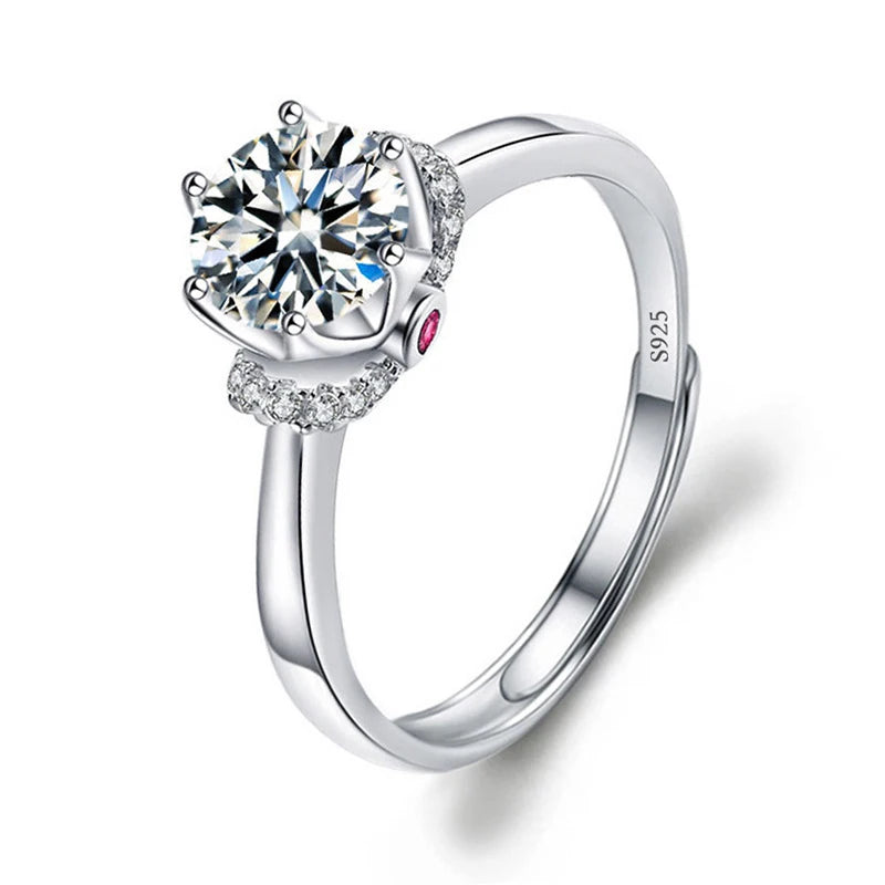 Moissanite Engagement Finger Rings Inlaid Diamond Open Ring For Women 925 Silver Promise Wedding Adjustable Rings Fine Jewelry