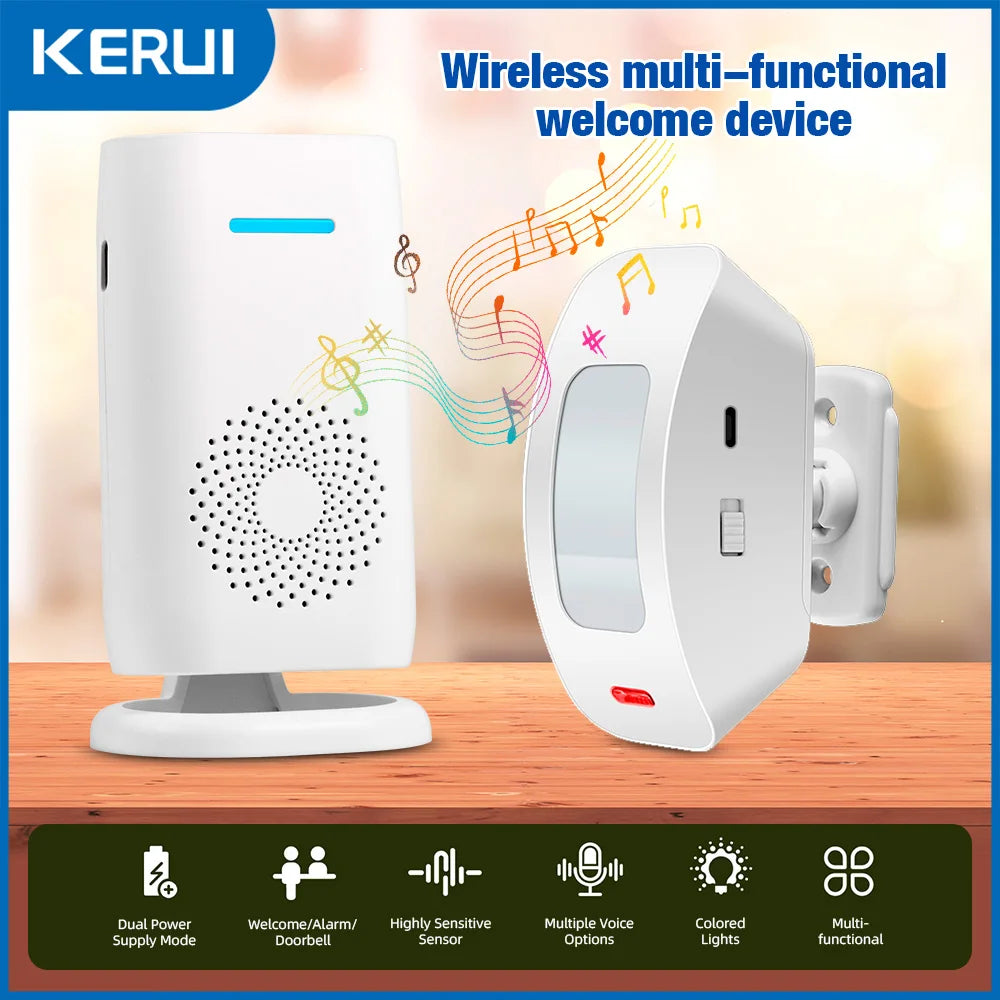 FUERS Wireless Guest Welcome Chime Alarm Door Bell PIR Motion Sensor For Shop Entry Company Security Protection Smart Doorbell