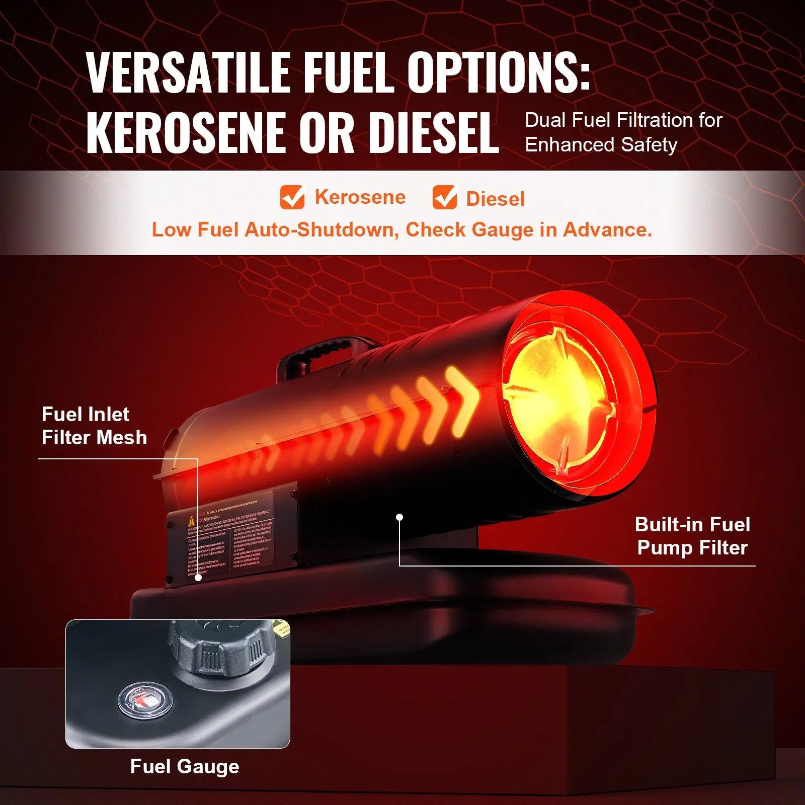 Kerosene Forced Air Heater, 70000 BTU Portable Torpedo Diesel Space Heater with Thermostat, 5 Gallon Tank Energy-Efficient heavy