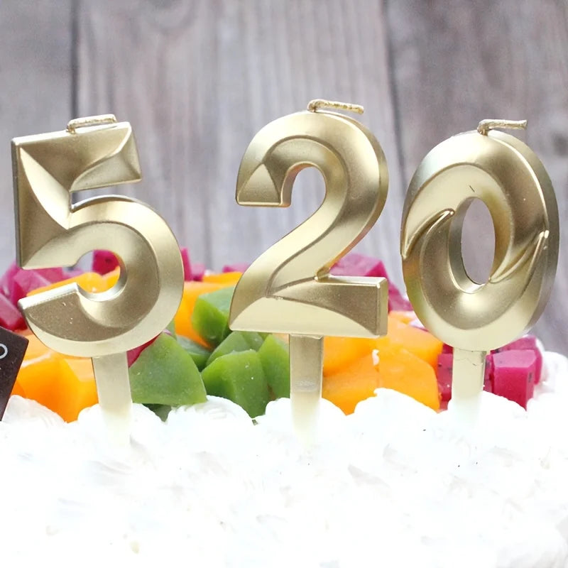 3D Gold Diamond Number Candles Large Birthday Cake Topper Wedding Anniversary Party Decorations for Home Celebration Supplies
