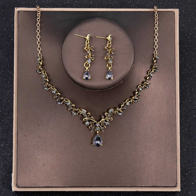 Bridal Headwear Luxury Silver-Color Crystal Water Drop Rhinestone Tiara Necklace Earrings Wedding 4 Pcs Jewelry Set
