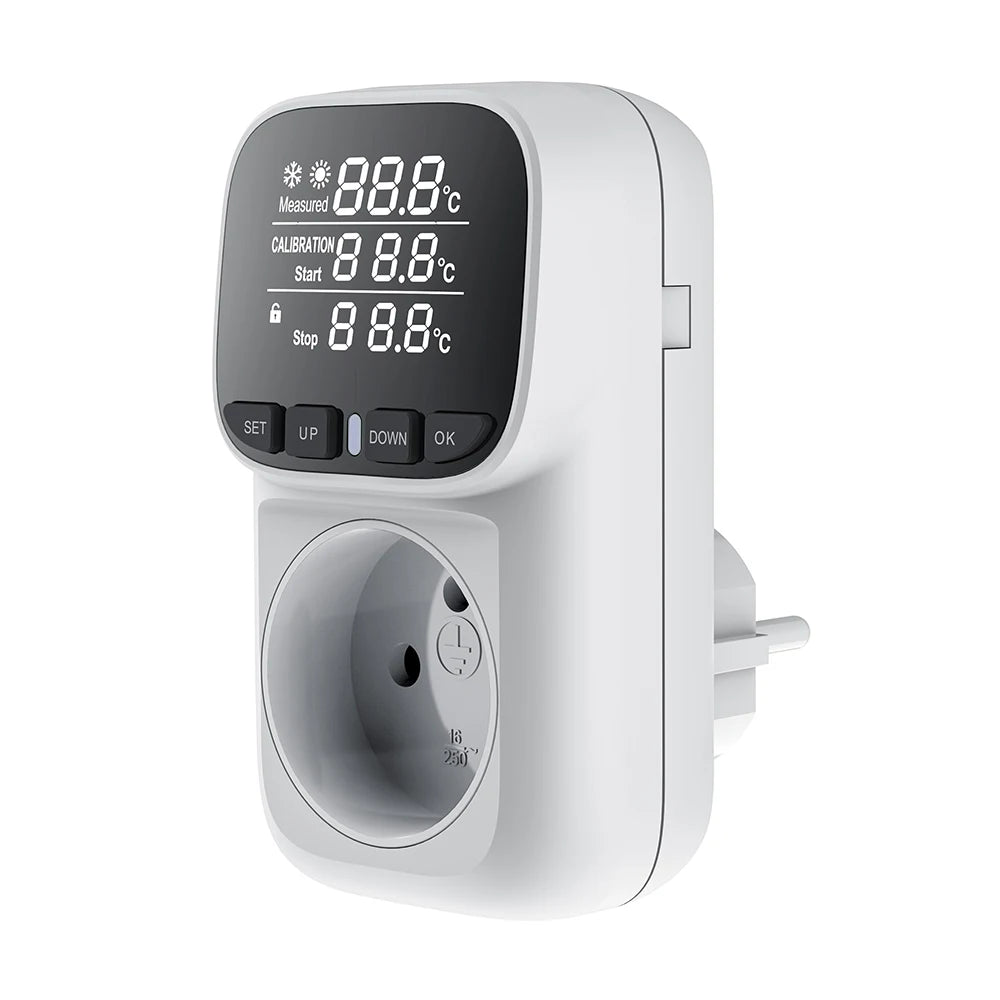 16A Thermostat Socket Multi-Function Temperature Controller Outlet with Timer Switch Sensor Probe Heating Cooling Switch