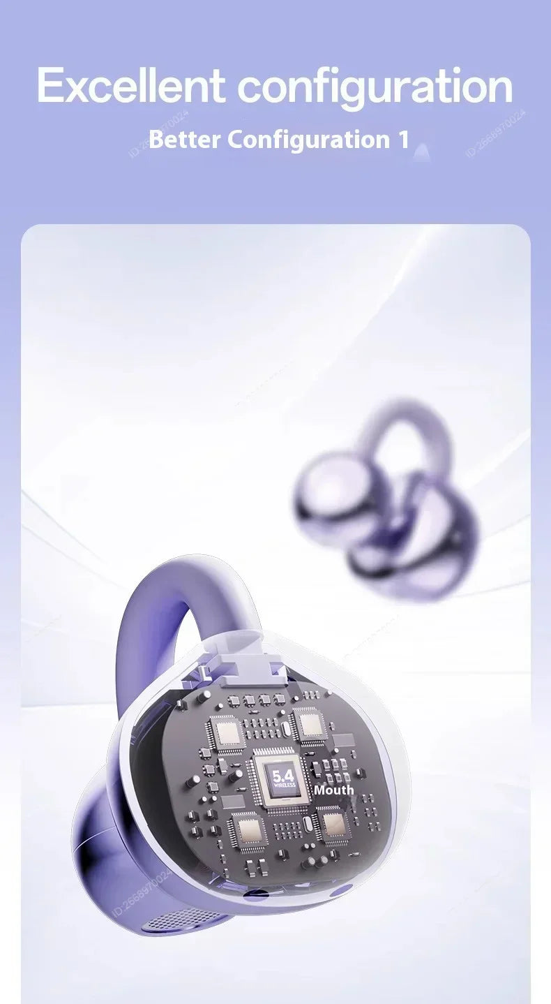 Premium Clip-on Earphones Wireless Bluetooth Earbuds Sound Quality Long Battery Life Perfect for Sports Headphones With Micphone