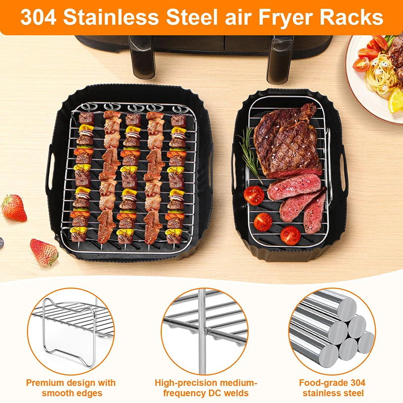 Air Fryer Accessories For 5.2L/3.1L Dual Zone Basket Silicone Air Fryer Liners Airfryer Baking Grill Racks Oven Cooking Trays