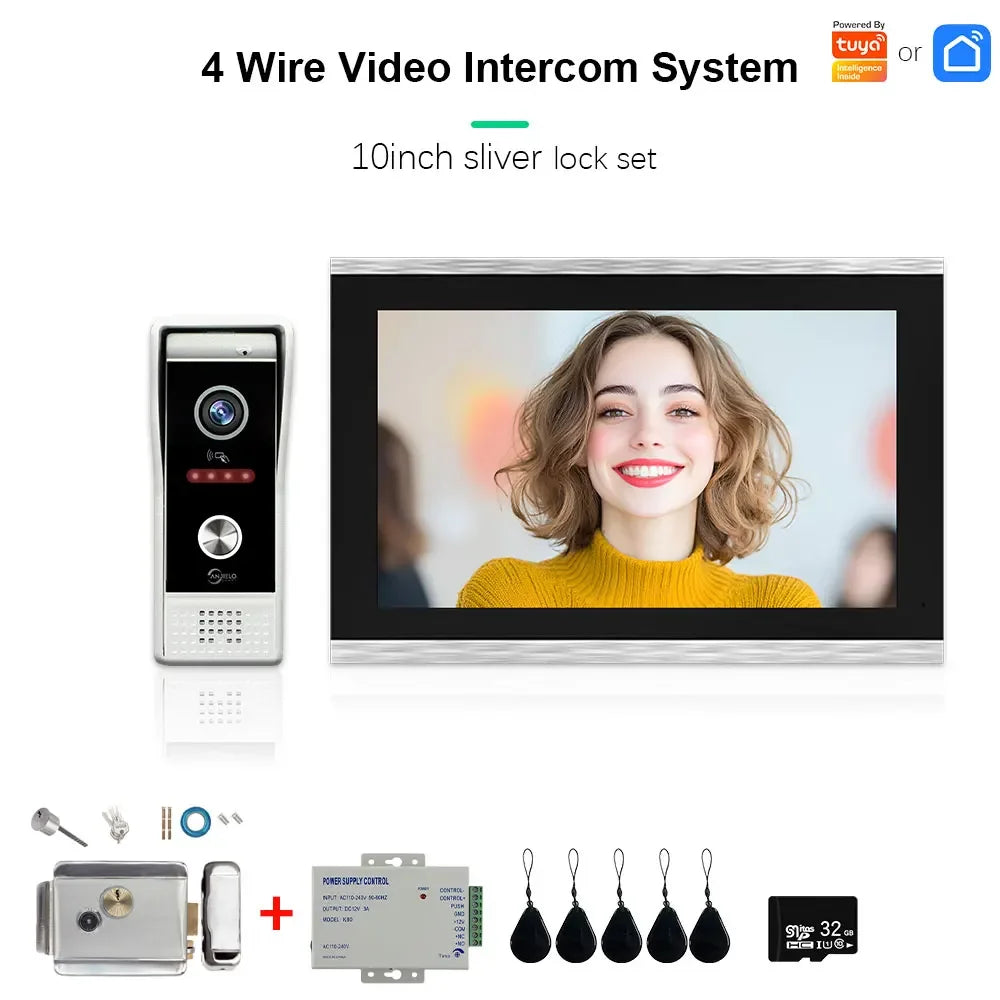ANJIELO Video Doorbell Lock for Homes and Apartments1080P IC Card Unlocking Metal Doorbell Video Intercom System Graffiti Smart