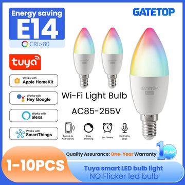 1-10PCS LED Candle Tuya Bulb WiFi E14 Smart RGB CW AC 85-265V 6W LED Lamp C37 Bulbs App Voice Control Support Alexa Google Home