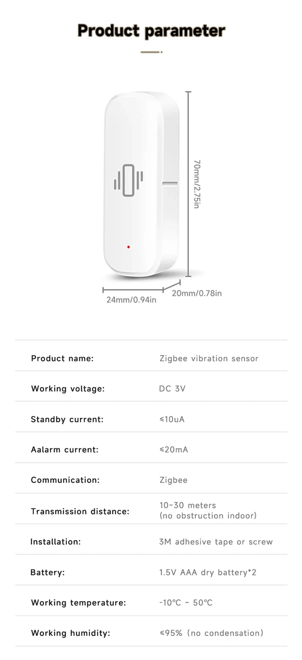 ZigBee 3.0 Smart Vibration Sensor Real Time Monitoring Door Window Detection Alarm Smart Home Security Protection System