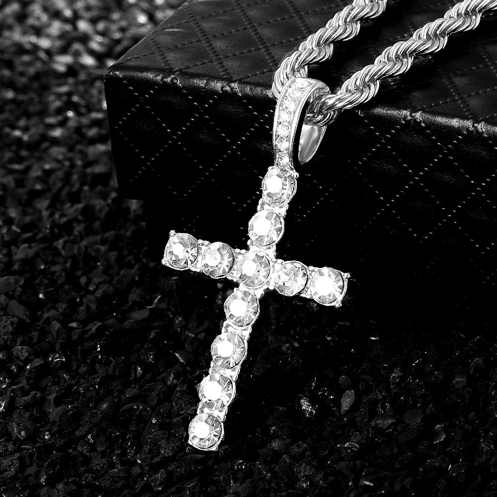 Quartz Watch Set Gift Box Cuban Necklace Bracelet Cross Classic Full Diamond Watch Shining Luxury Gift giving Festival Chain Hip