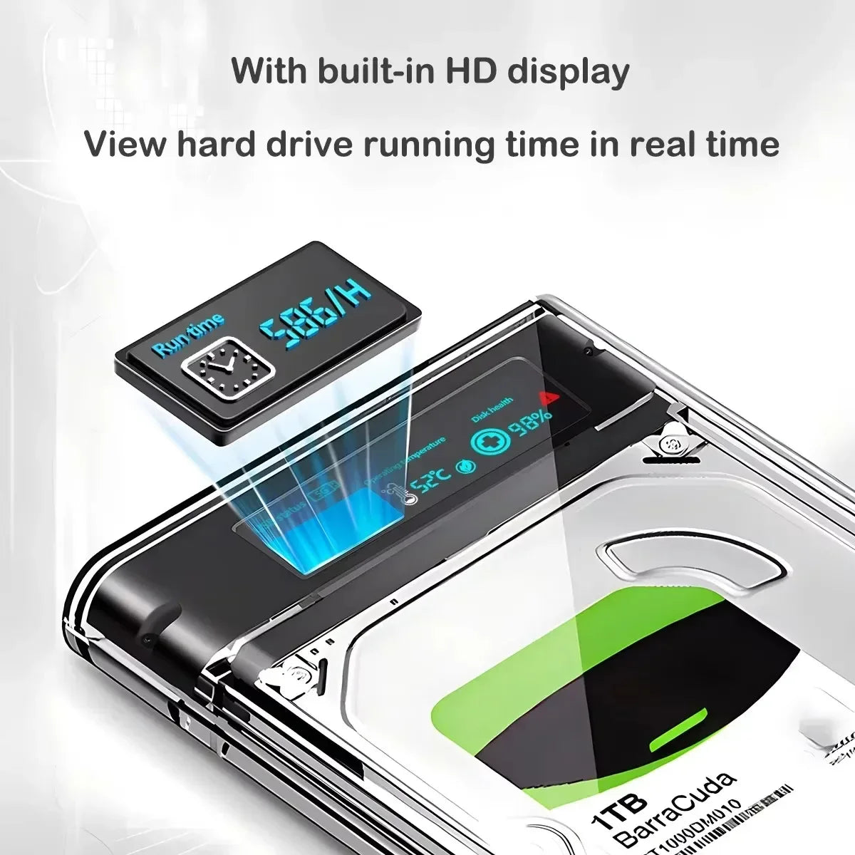 Smart Display HDD Case 2.5 Inch Transparent HDD Enclosure SATA to USB 3.0 External Shell SATA HDD SSD Storage Case for Laptop PC