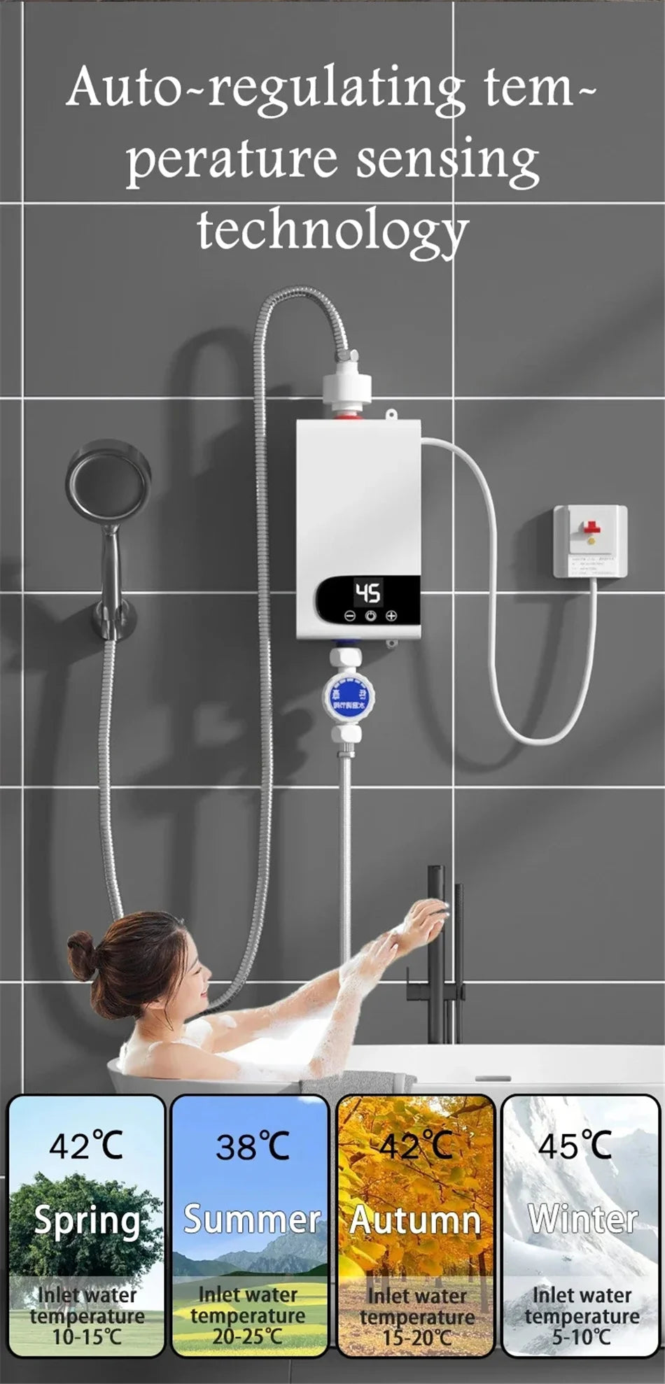 5500W Instant Water Heater 220V Portable Electric Heaters for Bathroom Hot Water Shower and Home Kitchen Heating