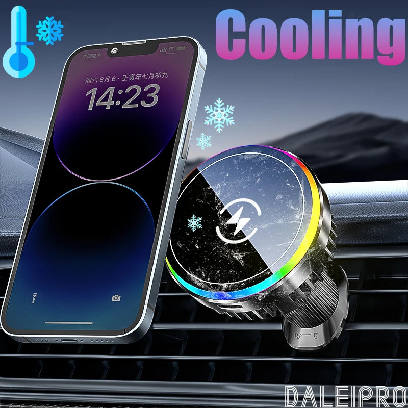 Cooling Phone Holder Car Magnetic Phone Cooler Semiconductor Active Coolers Cool Down Phone Qi 15W Magsafe Fast Wireless Charger