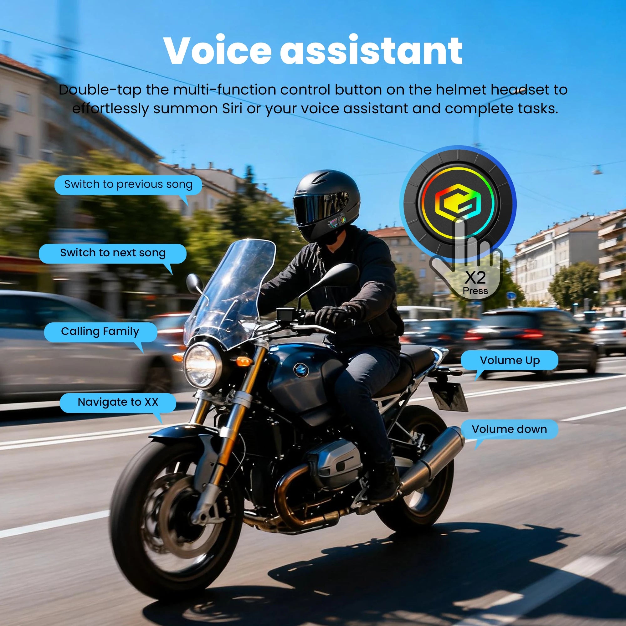 GEARELEC G1 Motorcycle Helmet Bluetooth Headset Hands Free Call IPX67 Waterproof 1000mAh Headset Speakers HiFi Stereo RGB Light