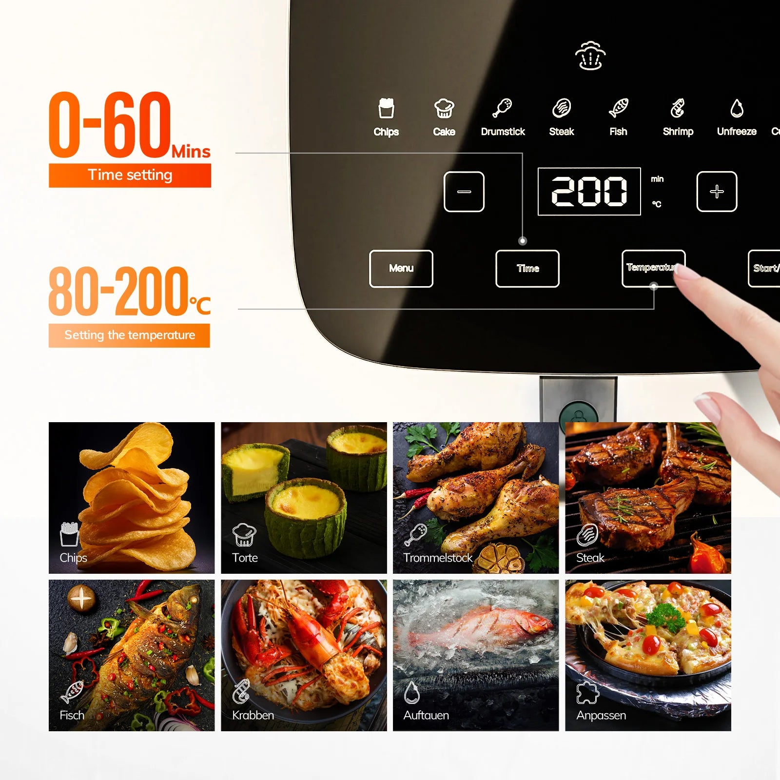 5L Air Fryer, Electric Hot Fryer Oven Oilless Cooker With Touch Control & Nonstick Basket & Visible Window, Family Size