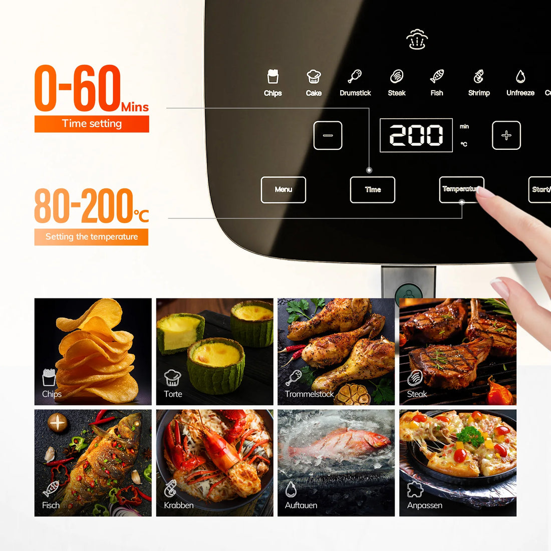5L Air Fryer, Electric Hot Fryer Oven Oilless Cooker With Touch Control & Nonstick Basket & Visible Window, Family Size