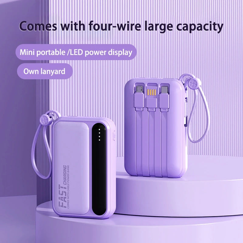 50000mAh Large Capacity Power Bank 4 In 1 Cables Intelligent Digital Display Laser Light  USB Fast Charging External Battery