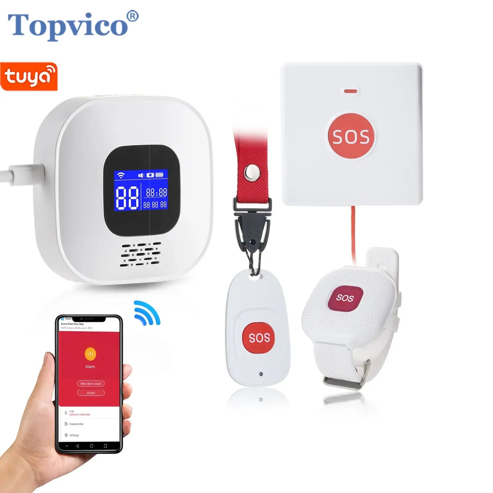 Topvico Tuya SOS Button WiFi Emergency Button for the Eldely Alarm, Fall Alert Call, Panic Button Bracelet Seniors Old People