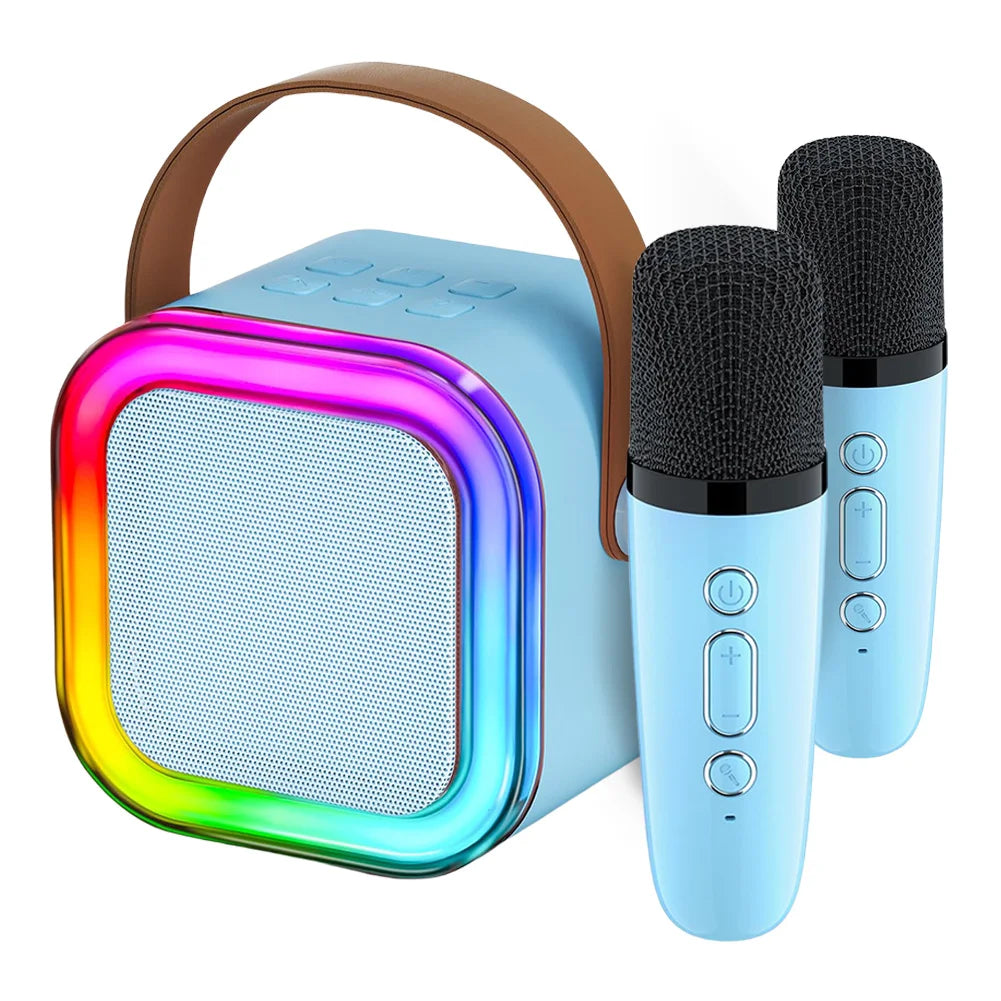 K12 Wireless Microphone Karaoke Machine Bluetooth Speaker Mini Home Theater Speakers KTV HIFI Stereo Sound Adjustable LED Lights