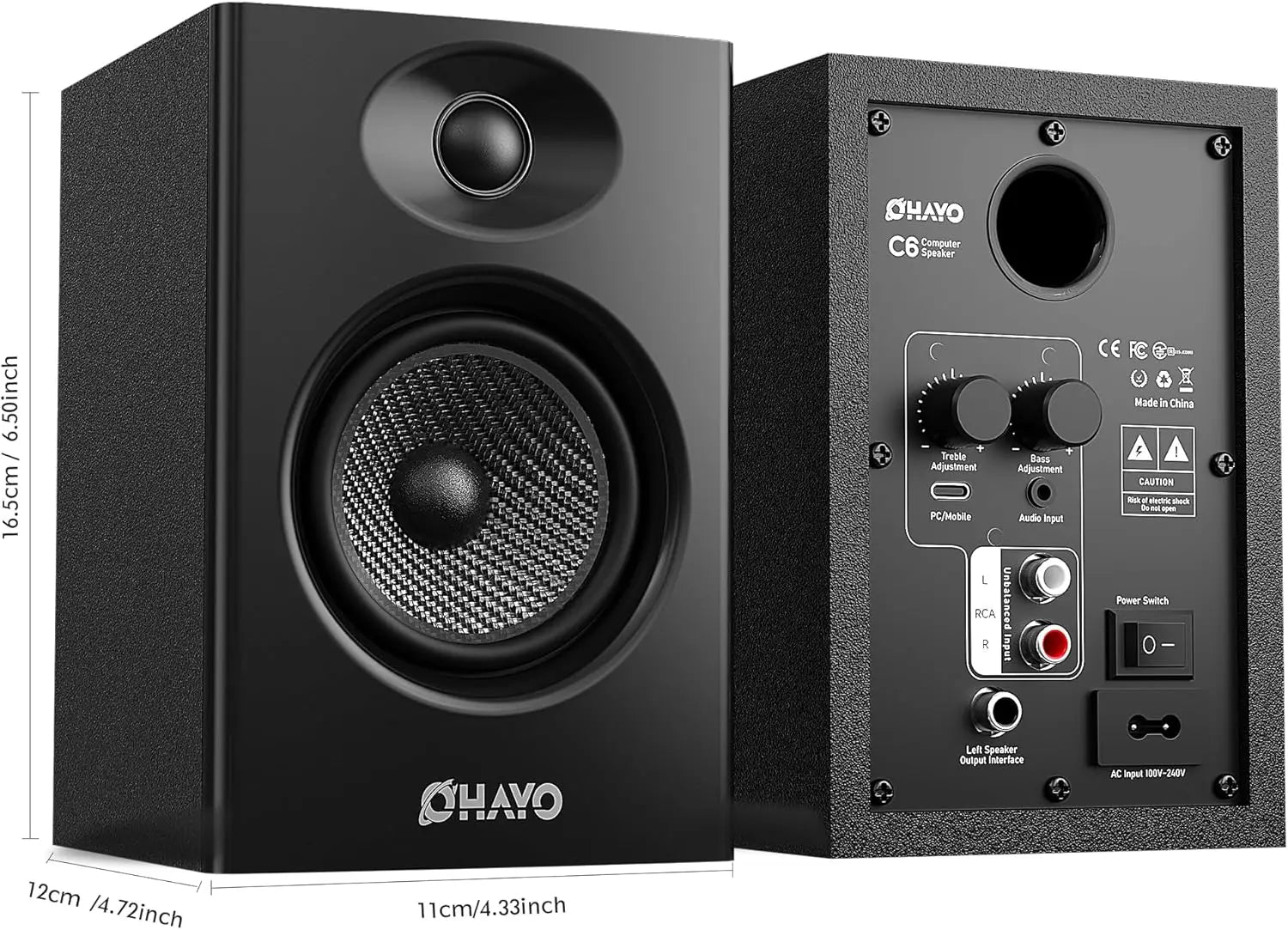 OHAYO 60W Computer Speakers for Music Gaming, Active Bluetooth 5.3, Stereo 2.0 Speakers for Desktop PC or Laptop, Aux RCA Input