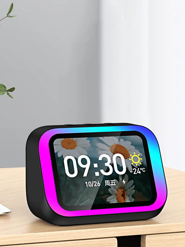 Smart Speaker Voice Assistant Portable BT Speaker Alarm Clock Home Speaker with RGB Lights for Home