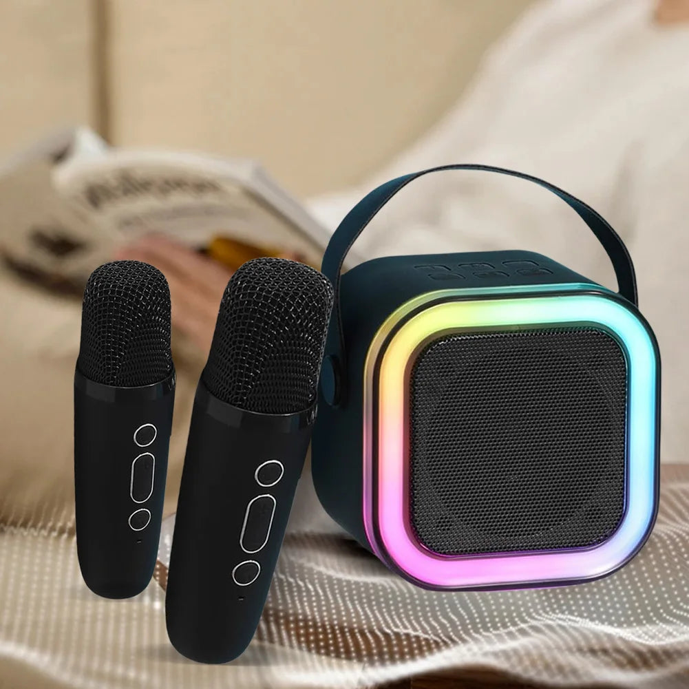 K12 Wireless Microphone Karaoke Machine Bluetooth Speaker Mini Home Theater Speakers KTV HIFI Stereo Sound Adjustable LED Lights