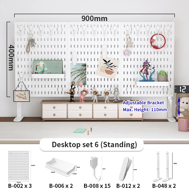 Office Desktop Storage Pegboard: Height-Adjustable Vertical Storage Rack (For Stationery Storage And Decorative Figurine Display