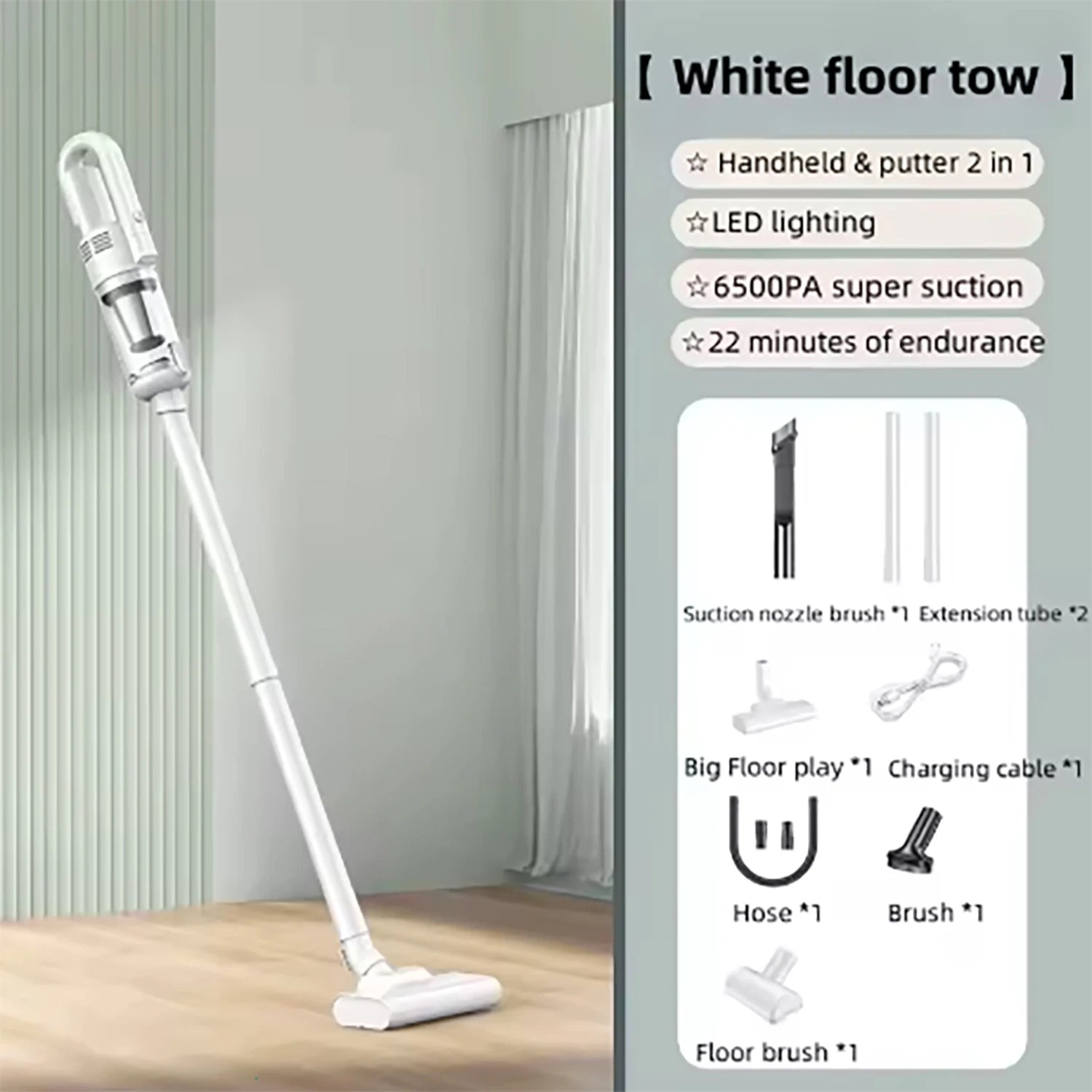 Multifunction Home-appliance 6500Pa Cleaning Machine Powerful Wireless Car Vacuum Cleaner Metal Strainer Portable Handheld