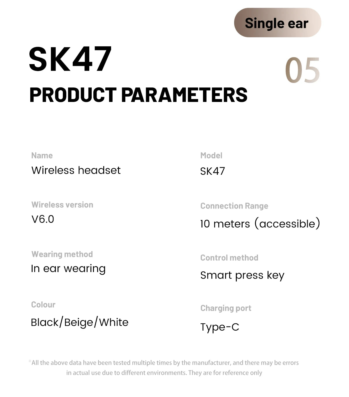 Wireless Headphones Bluetooth Earphones With Mic Headset Single Ear Waterproof Earbuds for Left and Right Ear Wear Ear-Mounted